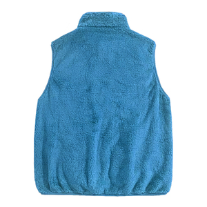 Customized Men's Outdoor Sherpa Fleece <b>Vests</b> Blue Color Zipper Up Sleeveless Stand Collar Outerwear Street Style Sherpa Gilets - Product Image 2