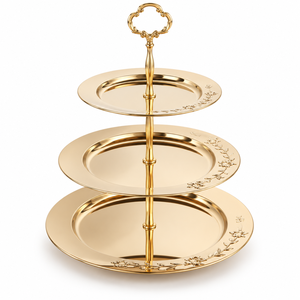 Soporte para Pastel de Tres Niveles de Acero Inoxidable Dorado, Diseño Floral, Resistente al Calor, Apto para Horno, Antiadherente, No Tóxico, Reutilizable, Solo Lavar a Mano - Product Image 1