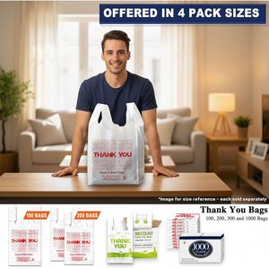 YoYoRain Sacchetto per la spesa da supermercato bianco con design 'Thank You', riutilizzabile e usa e getta, 11 x 6 x 21, 100 pezzi - Product Image 3