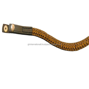 ที่กำหนดเองทำขี่ม้าหนังม้าคิ้ววง3แถวคริสตัลสีทองผู้ผลิตขายส่งที่มีปุ่มสแน็ปลูป - Product Image 1