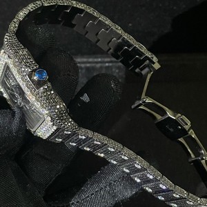 Montre mécanique en acier inoxydable noir avec moissanite, édition limitée de luxe, artisanale, unisexe, classique, hip-hop, bijoux d'art - Product Image 4