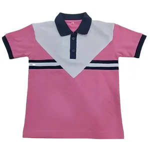 Pink Polo Shirts Short Sleeves Stylish pattern Short Sleeves T shirts For School Sports Uniforms