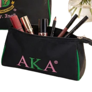 AKA Sorority <b>3</b>-Piece Makeup Travel Set Black with Pink & Green Embroidery Cosmetic Bag Organizer <b>Storage</b> Pouch - Product Image 4