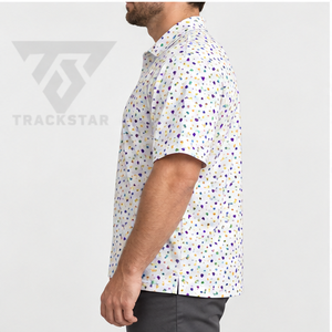Trackstar Men's <b>White</b> Multicolor Confetti Print <b>Polo</b> Shirt Short Sleeve Button Collar <b>Golf</b> Shirt Custom Logo - Product Image 2
