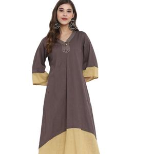 2025 nueva primavera personalizada mujer elegante moda suelta Maxi vestido mangas tres cuartos Natural teñido Abaya tejido - Product Image 1