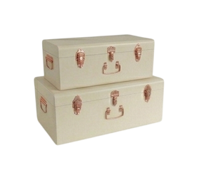 Modern Fabric Storage Trunk <b>Box</b> Lidded Rectangle Medium Capacity Stackable Home Organization Beige Trunk <b>Box</b> - Product Image 1