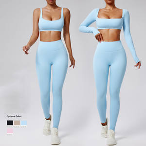 Conjunto de Yoga sin Costuras de Cintura Media para Mujer, 2 Piezas, con Sujetador Deportivo y Leggings, Tejido Transpirable de Secado Rápido - Product Image 3