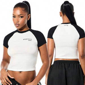 Camisetas de Mujer Perfect Industry, Camisetas Cortas de Manga Corta en Contraste, Camisetas Básicas Casuales, Top Ajustado de Manga Corta para Mujer - Product Image 1