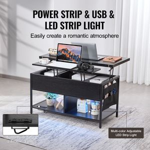 Tavolino da Caffè Moderno Rettangolare da 39,4 Pollici con Piano Sollevabile, Tasche Extra Portaoggetti e Presa Elettrica Ribaltabile, Stile Design Americano - Product Image 5