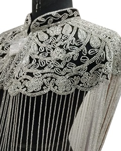 Glittery Silver handmade beaded cape very elegant super detailing high quality beading club party poncho - Product Image 2