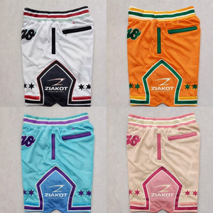 Shorts de basketball rétro à taille élastique, double maille brodée, avec poches zippées, modèle NBA, collection 1000 City - Product Image 1