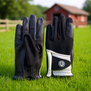Gants d'équitation unisexes d'été antidérapants en cuir synthétique respirant avec paume en tissu extensible et silicone imprimé pour l'extérieur - Product Image 3