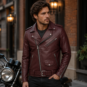 Chaqueta de Cuero Personalizada para Hombre, Chaqueta de Motociclista de Cuero Genuino, Abrigo de Cuero Casual a la Moda, Proveedor Mayorista - Product Image 6