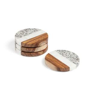 Ensemble de sous-verres artisanaux en bois et marbre pour collection de cadeaux de luxe, accessoires de table élégants - Product Image 6