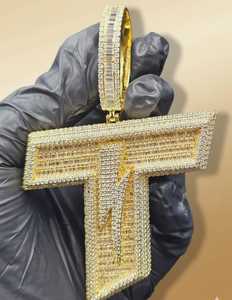 Pendentif de luxe Hip Hop personnalisé en argent 925, serti de pierres, avec numéro, nom ou initiale, style Rapper, bilingue, bicolore - Product Image 5
