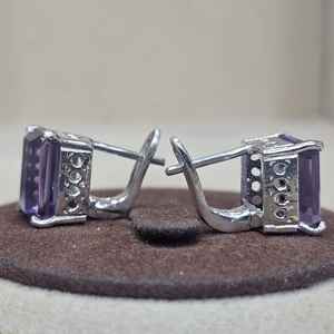 Boucles d'oreilles en argent sterling 925 avec améthyste naturelle à coupe émeraude, bijoux fantaisie, cadeau pour femme, fabrication artisanale sur mesure - Product Image 6