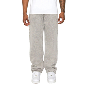 Jeans personnalisés pour hommes, coupe ample et décontractée, jambe large, style vintage, denim délavé gris, pour hommes - Product Image 4