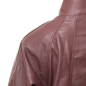 Elegant Women's <b>Long</b> Brown Genuine <b>Leather</b> <b>Jacket</b> Stand Collar Three Quarter Sleeve Autumn and winter Wear - Product Image 3