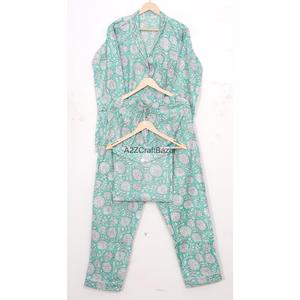 Conjunto de Pijama de Algodón con Estampado Floral para Mujer, Invierno, Mangas Largas, Cintura Elástica, Bolsillos, Tela Ligera para Playa o Descanso - Product Image 5
