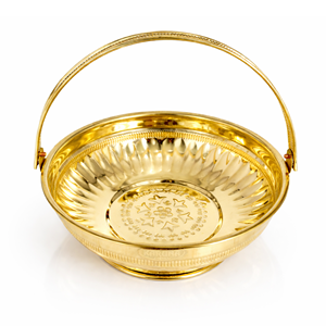 Bol en laiton artisanal avec poignée, pour offrandes florales et de Pooja Prasadam, idéal pour la décoration de la maison et les cadeaux de fêtes - Product Image 5