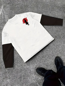 เสื้อยืดแขนยาวโอเวอร์ไซส์ผ้าฝ้ายพิมพ์ลายสำหรับผู้ชาย คอเสื้อแบบคอกลมสีตัดกัน แฟชั่นสตรีทแวร์ - Product Image 1