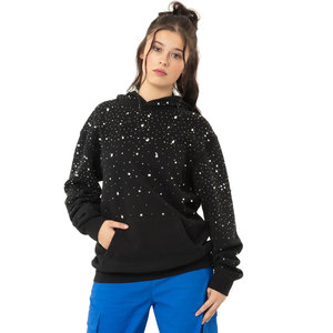 Sweat-shirt à capuche noir imprimé étoiles, pull en polaire surdimensionné avec poche, unisexe, décontracté, pour l'automne - Product Image 1