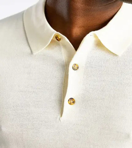 Polo à manches courtes pour homme, coupe ajustée, couleur unie, en coton tricoté, haut décontracté - Product Image 3