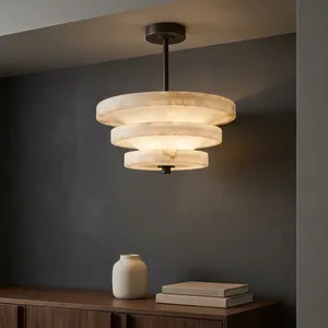 Lámpara Colgante LED Moderna de Mármol, Lámpara de Techo Redonda con Control Táctil y Acabado Negro para Sala de Estar, Uso Interior - Product Image 1