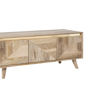 Indoor <b>cabinet</b> featuring a combination of natural patterned wood and a distinctive geometric wooden front. - Product Image 3