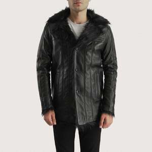 Custom <b>Men's</b> Blue Genuine Leather Distressed Regular <b>Jacket</b> Embossed <b>Checkered</b> Patchwork Design Stand Collar Zipper Closure - Product Image 2