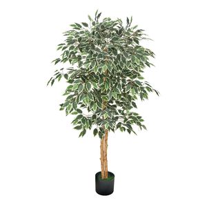 Albero di Ficus Artificiale Alto 1,5 Metri con Tronco in Legno Naturale e Foglie Verdi Realistiche, Pianta Finta da Interno con Vaso Nero - Product Image 1