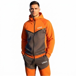 High Quality Woven Fleece Men Zip-Up Tracksuit Custom Logo Sporty Breathable Hoodie Men Running Track Suit Men's Gym Track Suit - Product Image 4