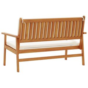 Banc de jardin en bois d'acacia massif blanc crème avec coussin, bancs de patio - Product Image 6