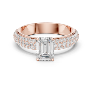 Anillo de Compromiso de Diamante Cultivado en Laboratorio con Corte Esmeralda en Oro Rosa, Anillo de Compromiso de Diamante de Lujo con Corte Esmeralda y Diamantes Pavé - Product Image 1