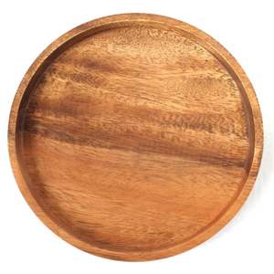 Plato de Madera de Acacia Natural con Borde Festoneado, Plato Redondo para Cena de 13 Pulgadas, Bandeja de Madera Rústica para Servir en Bodas y Eventos - Product Image 4
