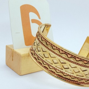 Gold Plated Brass & <b>Copper</b> Cuff Bracelet Geometric Pattern Ethnic Style Womens Party Trendy Jewelry - Product Image 3