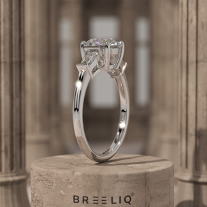 2CT Round Diamond Engagement <b>Ring</b> with Baguette Side Stones 14K Gold Three Stone Bridal <b>Ring</b> Custom Lab Grown Diamond Jewelry - Product Image 4