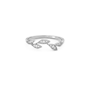 Anillo Apilable Minimalista con Diseño de Hoja y Diamante de Laboratorio Redondo, Oro Sólido de 14K/18K, Inspirado en la Naturaleza, Anillo Delicado de Promesa de Boda - Product Image 3