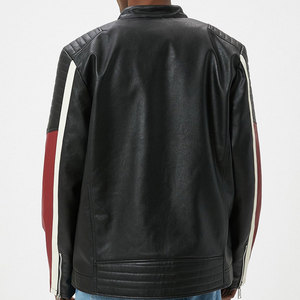 Men's Color Blocking PU Leather Moto Jacket Stand Collar Zipper Closure Regular Fit Autumn Wear Biker <b>Coat</b> - Product Image 4