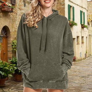 <b>Light</b> Weight Custom Plain Cotton Blank Women Acid Wash Hoodie Winter Long Hooded All Sizes Customizedable - Product Image 4