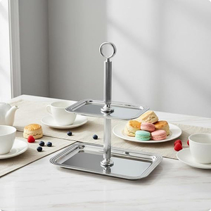 Double Tier Cake Stand Modern Minimal Double Layer Serving <b>Tray</b> <b>Mirror</b> Finish Stainless Steel Dessert <b>Rectangular</b> Cake Stand - Product Image 3