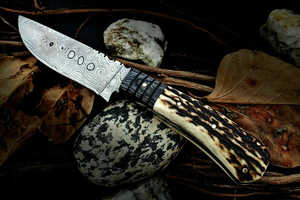 Couteau de chasse à lame fixe en acier Damas, personnalisable, DIY, OEM, manche en corne de cerf, lame pleine longueur, bord droit, couteau de survie en plein air, couteau de camping - Product Image 5