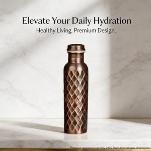 Designer Pure <b>Copper</b> <b>Bottle</b> with Antique Diamond Texture 1 Litre Leakproof <b>Copper</b> <b>Drinking</b> <b>Bottle</b> for Home Kitchen Office - Product Image 2