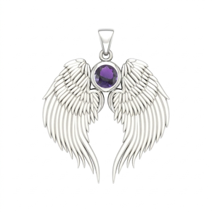 Amethyst Quartz Guardian Angel Wing Birthstone Pendant Silver Plated with Round Crystal 3 cm Wing Charm <b>Necklace</b> Jewelry - Product Image 1
