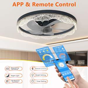 <b>Modern</b> 20\" LED <b>Ceiling</b> <b>Fan</b> Light Black Flush Mount Acrylic Ring with Remote Control & Dimmable Feature Stylish for Homes - Product Image 3