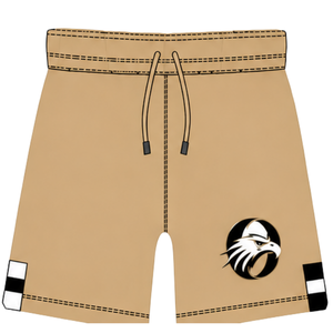 Shorts de rugby beige et noir à taille élastique avec cordon de serrage, rayés, uniforme d'équipe personnalisé, respirant, pour l'entraînement et la performance sportive - Product Image 1