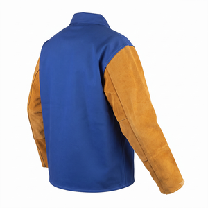 Royal Blue Cowhide Split Leather Heavy-Duty Industrial Welded <b>Fire</b> Resistant Heat Resistance 500C-1000C Level Welder Jacket - Product Image 2