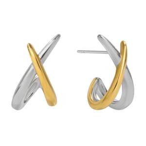 Pendientes de botón chapados en oro de 18 quilates de dos tonos al por mayor - Product Image 1