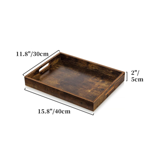 Plateau de service en bois de manguier fait à la main de couleur brûlée de qualité supérieure ensemble de 3 plateaux de service en bois durables avec poignées recouvertes de corde - Product Image 3
