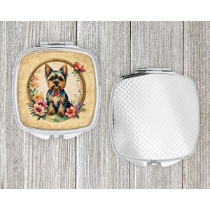 Yorkshire Terrier flores compacto viaje maquillaje espejo plegable diseño de mano regalo para mujeres y niñas - Product Image 4